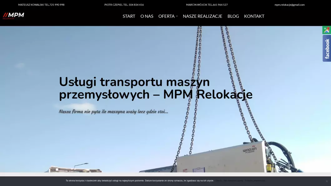 Usługi transportu maszyn przemysłowych MPM Relokacje - podgląd